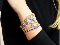 0.68Ct Sapphire, 0.15Ct Diamond, Seed Pearl and 18k Yellow Gold Bracelet