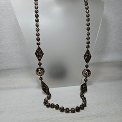 Vintage Necklace LARGE Cloisonne Bead Leopard Jasper Gemstone Knotted 33″