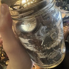 Huge Gothic Vintage Jewelry Jar Silver Tone Pearls Victorian Dark Romantic Mix