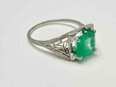 2.50Ct Art Deco Vintage Princess Lab Created Emerald 925 Silver Engagement Ring