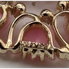 VTG Kramer Signed Brooch Pink Thermoset Tulip Wreath Clear Rhinestones 2.25in