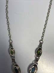 Vintage Silvertone Faux Jade Lariat Necklace + Bracelet + Earrings Set
