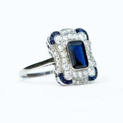 5.85Ct Art Deco Style Lab Created Sapphire Engagement 14K White Gold Finish Ring