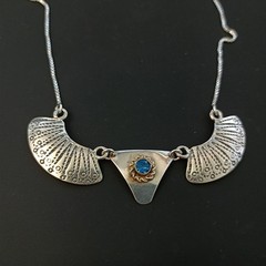 Ethnic Necklace Vintage Sterling Silver Blue Tribal Folk Crescent Artisan Boho