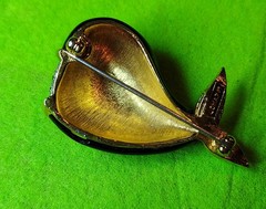 Jomaz Whale Brooch Black & Gold Enamel Pave’ Cut Rhinestones Open Mouth Vintage