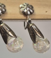 Vintage Sterling Silver Floating Opal Chip Earrings Signed Opalite Dangle Bridal