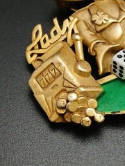 AJC vintage “LADY LUCK” gold tone 3D intricate details brooch