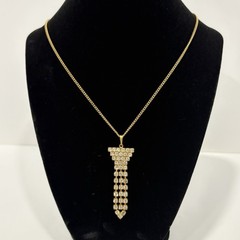 Vintage Gold Tone Faux Diamond Rhinestone Pendant Necklace – Art Deco Dangle