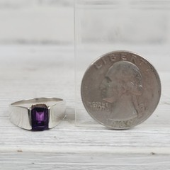 VINTAGE AMETHYST STERLING SILVER 925 RING SZ 7 GEMSTONE TENSION SET RETRO PRETTY