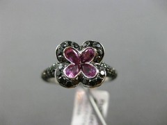 ESTATE LARGE 2.46CT BLACK DIAMOND & SAPPHIRE 14KT WHITE & BLACK GOLD FLOWER RING
