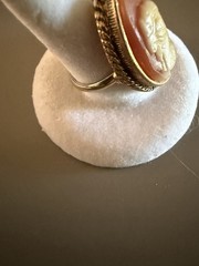 Vintage Carved Shell Cameo Ring Marquis Shape Gold Tone Size 6