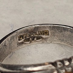 Vintage Clark & Coombs Sterling Silver Ring Amber Glass Cabochon Size 11.75