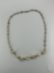 Vintage MOP Mother of Pearl & natural Stone Agate Bead Necklace Chrome Shiny 44″