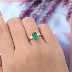 3.80 Ct Natural Emerald Art Deco Vintage Engagement Ring 14K Yellow Gold Over