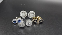 925 Sterling Silver Diamond & Sapphire Earring Collection – 4 Pairs – 11.27g