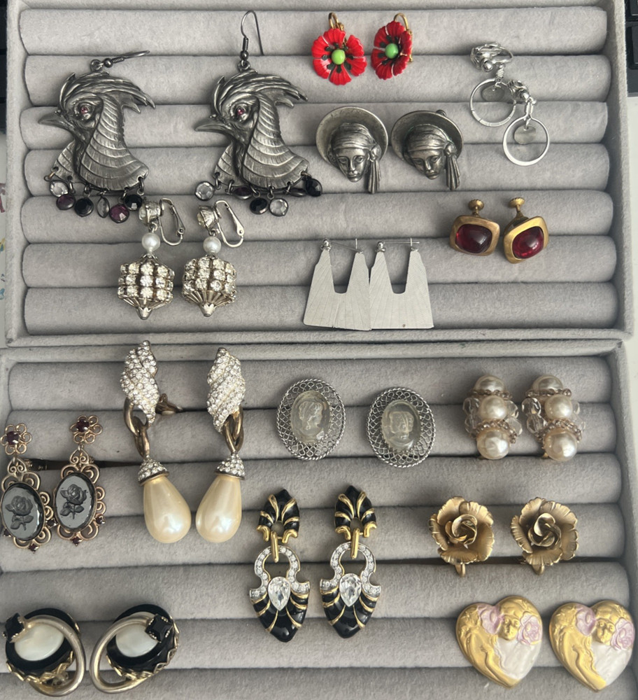 Vintage Earring Lot Signed Giovani Whiting & Davis More 15 pairs Cameo Pearl