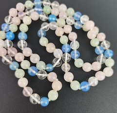 Pastel Gemstone Necklace Beaded Knotted Rose Quartz Jade Blue Glass 30in Vintage