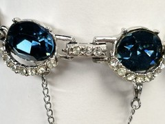 Vintage Blue Crystal and Clear Rhinestone Bracelet Silver Tone Fold-over Clasp