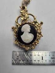 Estate Jewelry Cameo Dual Sided White / Black Portrait Pendant Pin Gold Tone