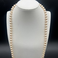 Vintage Champagne Faux Pearls Glass Beads Knotted Necklace 28″