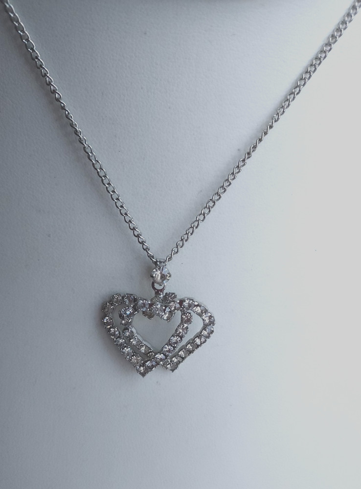 Rhinestone Twin Hearts Pendant Vintage Necklace