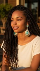 Vintage Gold Tone Turquoise Statement Drop Earrings with Rhinestone Accents
