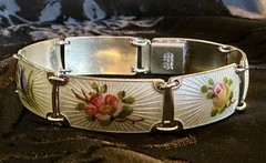 Vintage Finn Jensen Norway Gold Washed Sterling Silver Guilloche Enamel Bracelet