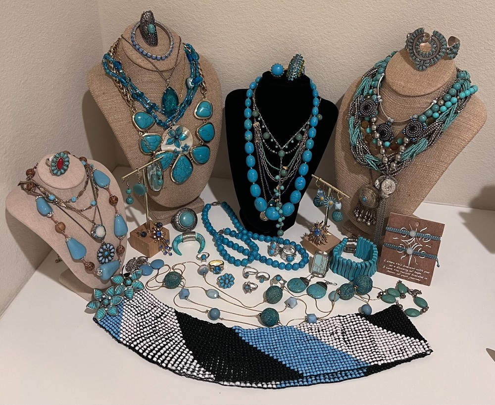 51 pc Vintage Costume Jewelry Lot Southwestern Faux Semi-Precious style Jewelry