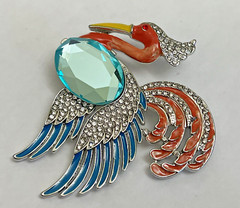Parrot Bird Crystal Rhinestone Brooch Peacock Pin Enamel Vintage Jelly Belly