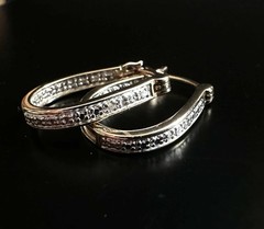 Gold Over 925 Sterling Ross Simons Oval Horseshoe Hoop Diamond Chip Earrings