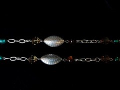 Vintage Silver Tone Etched, Brown And Teal Swirl Coin Art Glass & Plastic Beads