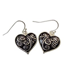 Y2K Vintage Bali Silver Tone Heart Filigree Dangle Earrings 1-1/8″ Nickel Free