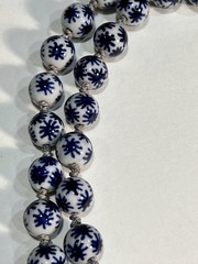 VINTAGE! Chinese 56 BEAD Necklace Hand-Knotted Porcelain BLUE & WHITE STARS 33”