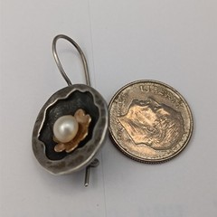 Modernist Pearl Earrings Handmade Silver Gold Israeli Artist Studio VTG Jewelry
