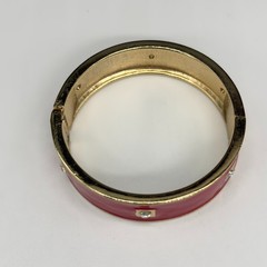Vintage Clamper Bracelet Red Enamel Inset Rhinestones Gold Tone signed