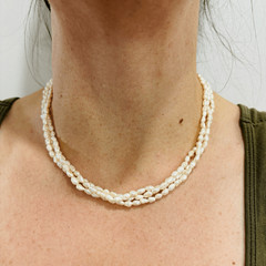Vtg Genuine Fresh Water Rice Pearls Multi-strand Necklace Silver Stamped Clasp