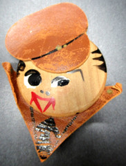Darling Whimsical WWII Wood & Leather Soldier Vintage Pin Brooch
