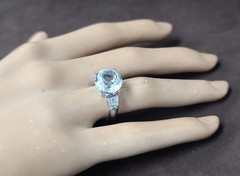 Vintage Platinum Engagement Ring 6.67ct. Natural Sky Blue Aquamarine Round Cut
