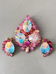 Vtg Verified BOOK SET JULIANA AB Pink Rivoli Brooch/Pend Earring Set