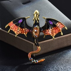 Enamel Dragon Brooch For Women Men 6-color Rhinestone Flying Legand Animal Pins