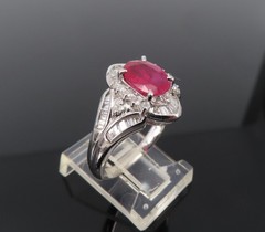Vintage 1.17ct Vivid Red Ruby & 0.68ct Diamond Platinum Cocktail Ring Size 7