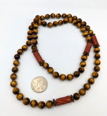 Tiger’s Eye Terracotta Jasper Beaded Necklace Vintage 32 In Long Silk Knotted