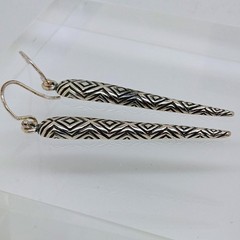 Vintage 90s Sterling Silver 925 Geometric Tribal Tattoo Dangle Earrings Thailand