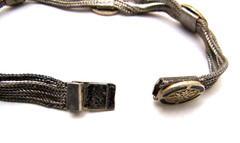 Vintage Sterling Silver 4 Foxtail Chain Enameled Panel Bracelet 925 16.4g 6.75In
