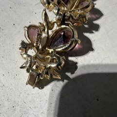 Gold Tone Floral Leaf Link Bracelet Purple Teardrop Rhinestones Blue, Box Clasp