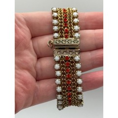Vintage Hobe Bracelet Multicolor Rhinestone Gold Tone READ