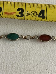 Vintage RUSSEL Gold Filled Bezel Set Multi Malachite Bracelet Safety Chain