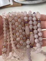 Vintage 14k Yellow Gold Lavender Jade/Rose Quartz Gold Ball Beaded Necklaces Lot