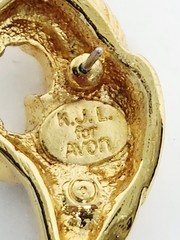 Pair KJL For Avon Gold Tone Green Eyed Ram Head Post Earrings