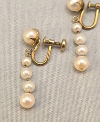 Genuine Pearl Graduated Beaded H.G. G.F. Screw Back Vintage Dangle Earrings